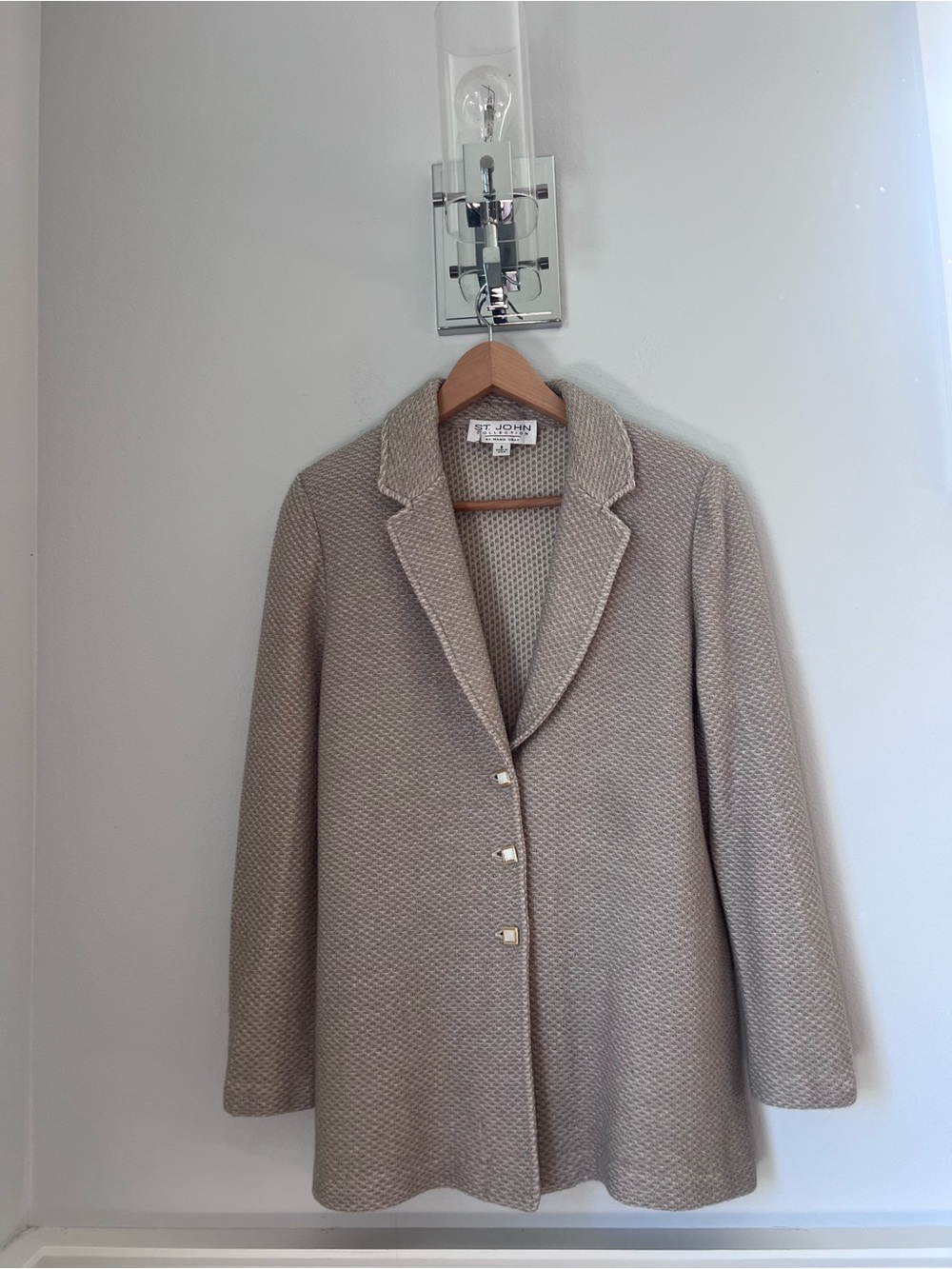 St. John Collection Neutral Taupe Textured Knit Blazer